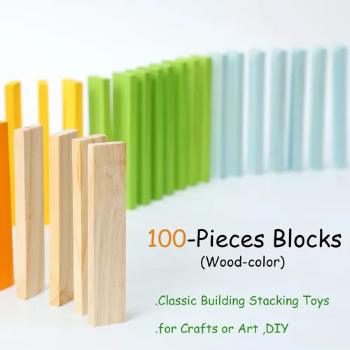 Miniatura 2 de Juego de 100 piezas de bloques de construcción clásicos de madera, juguetes de construcción STEM sólidos para niños, juguetes Montessori