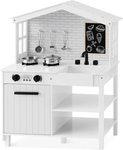 Miniatura 12 de Best Choice Products - Set de cocina de madera de juguete, juego de simulación para niños con almacenamiento de juguetes, perillas con clic