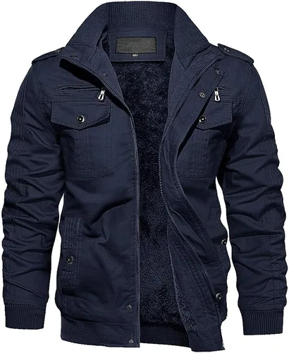 Miniatura 7 de Chaqueta de invierno con forro polar de Eklentson para hombre, con aislamiento térmico grueso, con múltiples bolsillos, con cremallera delantera