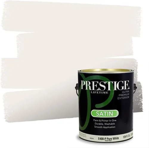 Miniatura 55 de Prestige Paints - Pintura y sellador 2 en 1 para exteriores, 1 galón, plana, similar a Sherwin Williams Snowfall, P100-P-SW6000