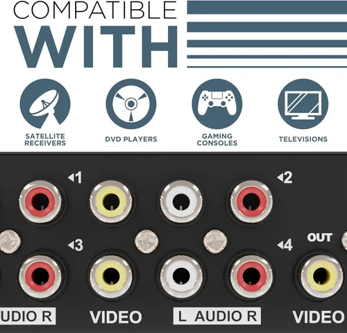 Miniatura 3 de THE CIMPLE CO Kit de conmutador RCA de 4 vías, caja de interruptores A/V de 4 entradas/1 salida para video y audio compuestos, divisor e interruptor