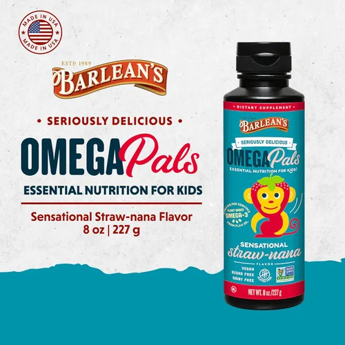 Miniatura 3 de Barlean's Omega Pals Sensational Straw-Nana saborizado Omega-3 para niños, delicioso suplemento de aceite de pescado líquido para niños con 1,483 mg