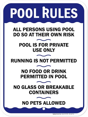 Miniatura 15 de Letrero de reglas de la piscina, «Swim at Your Own Risk, This is a Private Pool, No Food No Runing, No Glass, No Pets – Cartel de piscina, 10 x 14
