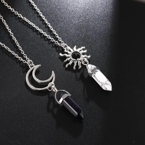 Miniatura 4 de NIGHTCRUZ 2 collares de cristal de luna y sol, piedra natural, colgante de columna hexagonal, collar de bruja pagana, regalo para mujer, Zinc, No es