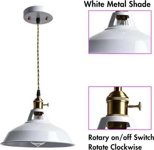 Miniatura 2 de CLAXY Luces Colgantes Industriales Blancas de Metal Estilo Granero con Interruptor E26, Lámpara de Techo Colgante para Cocina, Loft, Bar, Vestíbulo