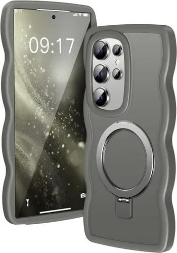 Miniatura 27 de [Soporte magnético y marco ondulado] Funda para Samsung Galaxy S24 Ultra [compatible con MagSafe] [protección militar contra caídas] no amarillenta