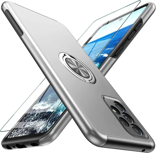 Miniatura 26 de Funda para Galaxy A13 5G con protector de pantalla (vidrio templado), funda híbrida 2 en 1 protectora delgada y resistente con anillo magnético Negro