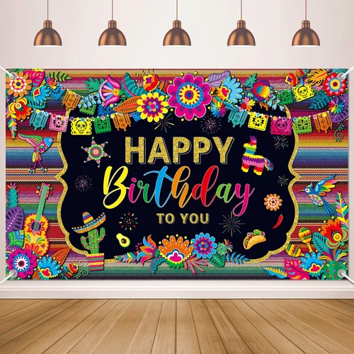 Telón de Fondo de Cumpleaños Feliz con Temática de Fiesta Mexicana México Decoraciones de Fiesta del Cinco de Mayo Banner de Fiesta Suministros de