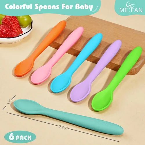Miniatura 2 de ME.FAN Cucharas de silicona para bebé, paquete de 6 cucharas de alimentación para bebés y bebés, niños pequeños, color brillante