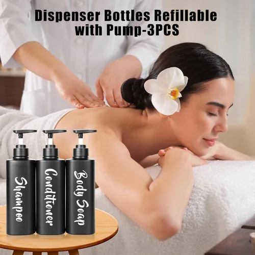 Miniatura 7 de AUMIO Juego de dispensador de jabón de baño de 16.9 onzas, botellas recargables de champú y acondicionador, botellas vacías con bomba para champú