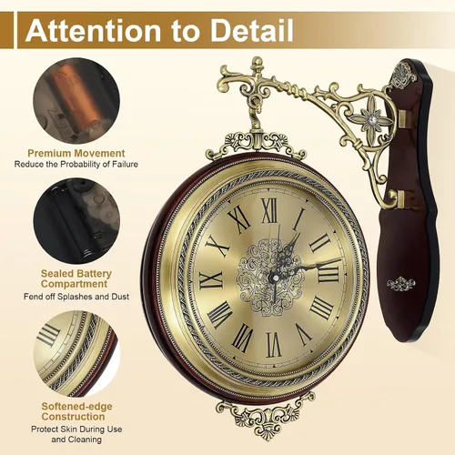 Miniatura 2 de Relojes de pared grandes, reloj de metal marrón con ciervo, decoración de pared, reloj de pared de aleación de doble cara para interiores