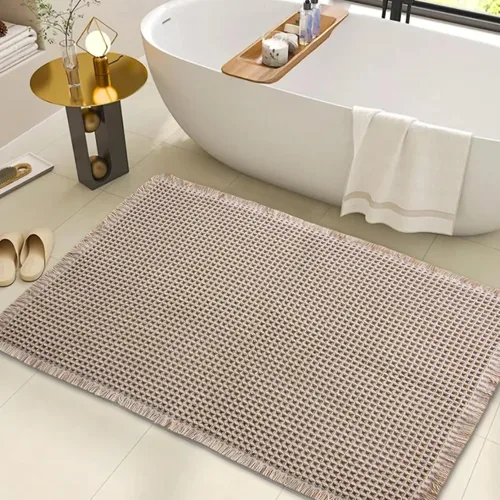 Miniatura 18 de Alfombras de baño de punto gofre, estilo bohemio, súper absorbente, antideslizante, lavable, ultra suave, con parte trasera de goma, tapetes de baño
