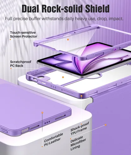 Miniatura 3 de MoKo Funda para iPad Air de 11 pulgadas 7ª/6ª generación M3/M2 2025/2024, iPad Air 5ª/4ª generación de 10.9 pulgadas 2022/2020 con soporte