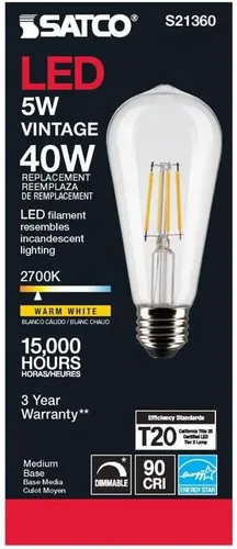 Miniatura 6 de Satco 6Pk 5w ST19 LED 2700K base media regulable - 40w equiv