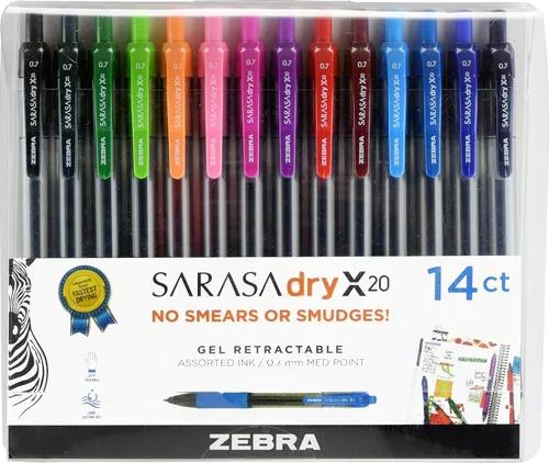 Miniatura 6 de Zebra Pen Sarasa Dry X20 - Bolígrafos de gel retráctiles, punta media de 0.028 in, tinta negra con tecnología de tinta de secado rápido, ideales