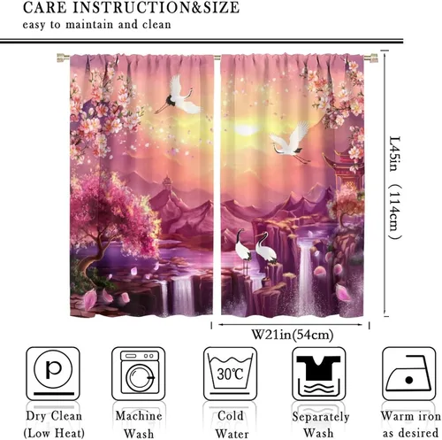 Miniatura 2 de Cortinas de estilo japonés, flor de cerezo, grúa de amanecer, estilo asiático, cortinas opacas para dormitorio, sala de estar, juego de 2 paneles