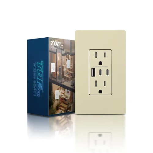 Miniatura 29 de TOPELER - Toma de corriente para montaje en pared con puertos USB 6.0A, dos tomas eléctricas de 20 amperios, tomas y puertos resistentes a la Negro