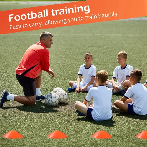 Miniatura 5 de 100 conos de fútbol con correa, conos de disco de agilidad, conos de entrenamiento de fútbol, conos de fútbol para taladros, discos de marca naranja