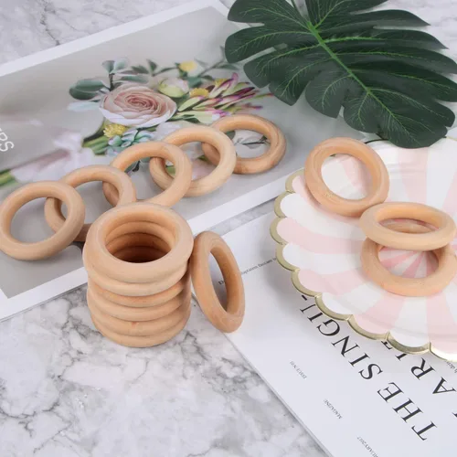 Miniatura 4 de 15 anillos de madera de macramé, anillos de madera maciza sin terminar naturales para conectores colgantes de manualidades (2.165 in)