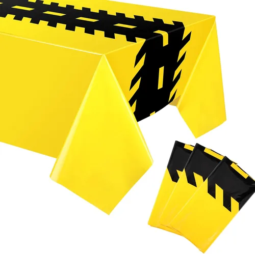 Remagr - Paquete de 3 manteles de construcción para fiesta de cumpleaños, 51 x 71 pulgadas, manteles de plástico desechables impermeables para