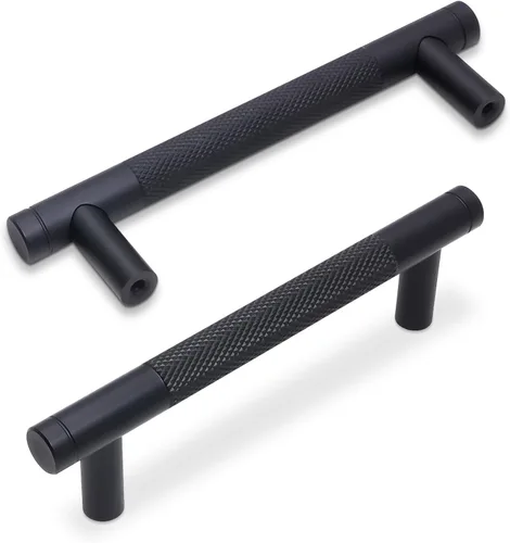Miniatura 30 de Paquete de 10 tiradores para gabinete de cocina, tiradores mate negro y bronce champán, tiradores de cajón estriados negros, herrajes de cocina