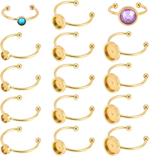Miniatura 9 de UNICRAFTALE 16pcs 2 colores 6/0.315 in anillo ajustable en blanco almohadilla de acero inoxidable anillo ajustes Cabujón Base Bisel bandeja