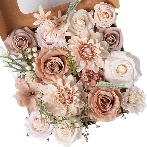 Miniatura 18 de Floweroyal Flores Artificiales Rosadas Flores de Rosa Falsas Dalia con Tallos para Ramos de Novia de Boda DIY, Baby Shower, Arreglo Floral, Centros