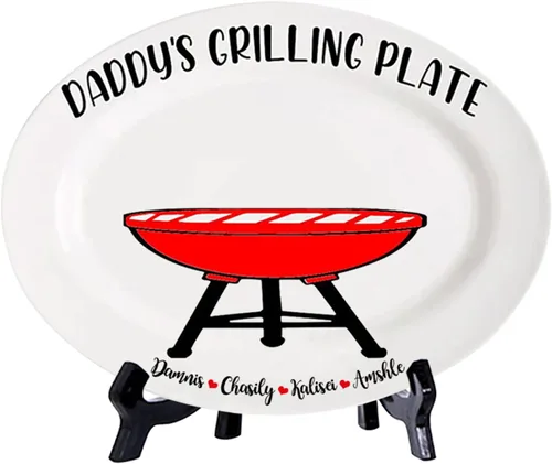 Miniatura 2 de Plato personalizado para asar para papá con nombres de niños, arte infantil, placa de servicio de impresión de mano para la familia, placa