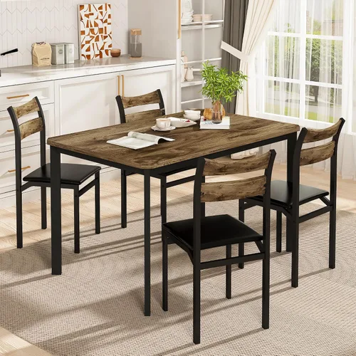 Miniatura 5 de Recaceik Juego de mesa de comedor para 4, mesa de cocina de madera con marco de metal y tablero de MDF, juego de mesa de cocina de 5 piezas