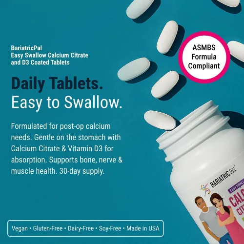 Miniatura 2 de BariatricPal Citrato de calcio fácil de tragar (600 mg) y comprimidos recubiertos con D3 (suministro para 30 días)