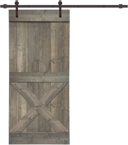 Miniatura 13 de TMS Mini puerta corrediza interior de madera de pino nudosa maciza teñida con kit de herrajes deslizantes (84 x 36 pulgadas, nogal)
