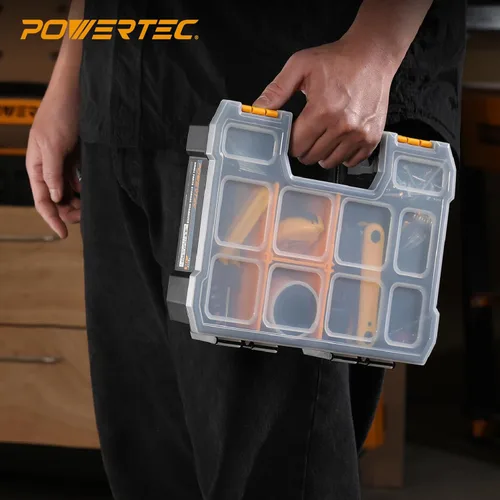 Miniatura 6 de POWERTEC Organizador de piezas pequeñas y caja de herramientas, 10 compartimentos, almacenamiento apilable con divisores extraíbles, tapa Caja