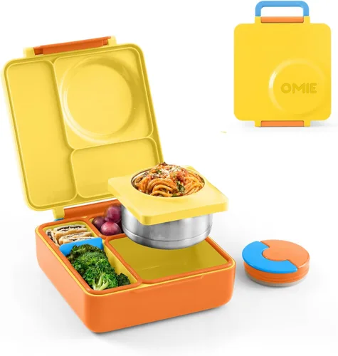 Miniatura 9 de OmieBox Caja de Bento para Niños - Lonchera Bento Aislada con Termo a Prueba de Fugas Aislado al Vacío - 3 Compartimentos, Dos Zonas de Temperatura