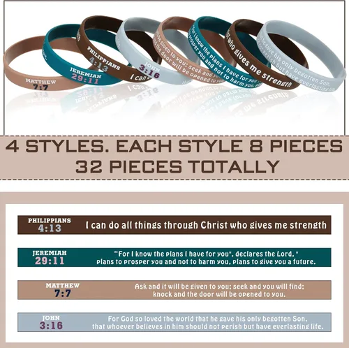 Miniatura 2 de Sinmoe 32 pulseras religiosas de silicona a granel con versículos de la Biblia, Morandi, pulsera de goma cristiana inspiradora para mujeres