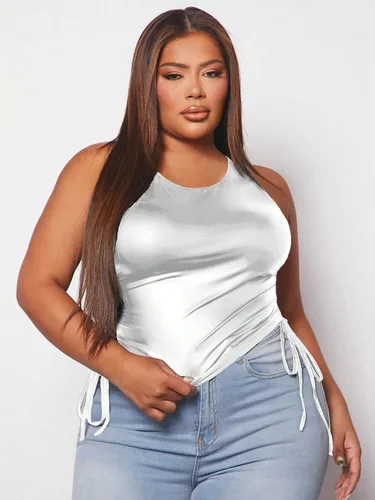 Miniatura 5 de Floerns Camiseta corta sin mangas con cordón para mujer, talla grande, metálica