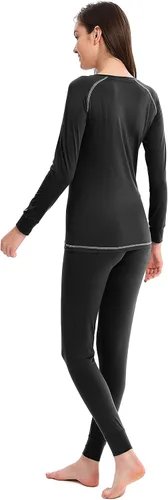 Miniatura 2 de Femofit Conjunto de ropa interior térmica para mujer, parte superior suave, capa base cálida, tallas S-XL, Negro