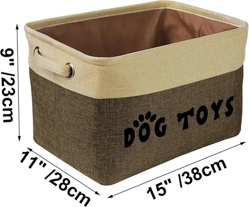 Miniatura 7 de PET ARTIST Cesta de juguetes para perros, caja plegable para juguetes para perros con asas cómodas, organizador grande de almacenamiento de juguetes