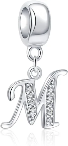 SoulBeads - Colgantes de plata fina 0,925 de letra inicial, alfabeto A-Z. Dije con cristales compatibles con brazaletes europeos