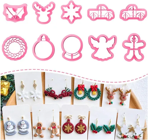 Miniatura 11 de KEOKER Cortadores de arcilla navideña, cortadores de arcilla polimérica de invierno para hacer aretes, cortadores de aretes de arcilla navideña