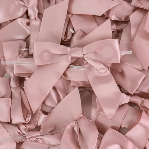 Miniatura 8 de AIMUDI Lazos de cinta con torsión para bolsas de golosinas de 3.5" Lazos de cinta de satén rosa claro para manualidades, lazos prefabricados