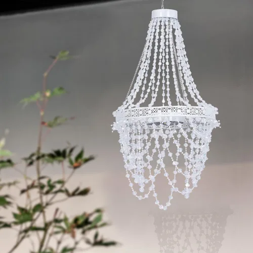 Miniatura 5 de Candelabro solar de cristal acrílico colgante para exteriores, luces decorativas para jardín, potente batería de litio, 54 LED cálidos, fácil