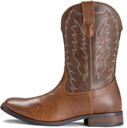Miniatura 6 de IUV Botas de Vaquero para Hombre de Pie Ancho Punta Cuadrada Botas Occidentales con Bordado Clásico Duraderas Sin Cordones