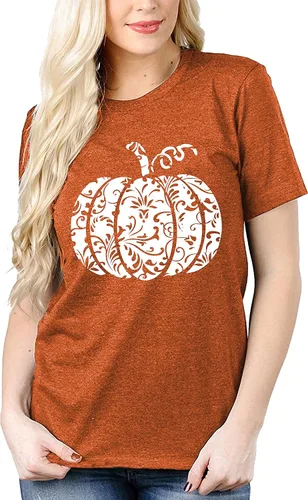 Miniatura 3 de Camiseta de calabaza de Halloween para mujer, con estampado de leopardo, camiseta de manga corta para otoño, regalo de Acción de Gracias