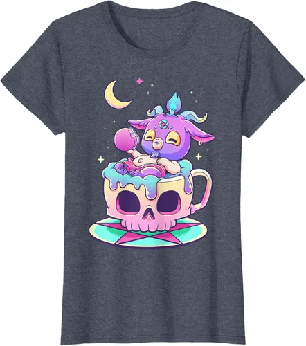 Miniatura 92 de Kawaii Pastel Goth Cute espeluznante Pentáculo Baphomet - Camiseta de cabra, Negro