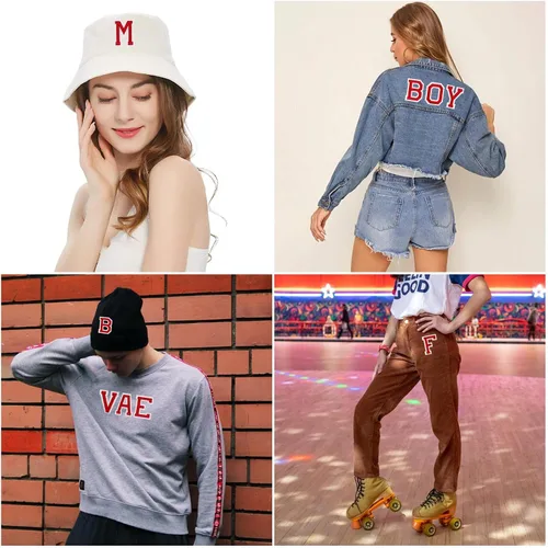 Miniatura 3 de Jongdari Parches para planchar con letras y números para ropa, parches de alfabeto bordado de 2" para chaqueta Letterman A-Z y apliques 0-9 para Rojo