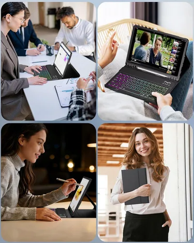 Miniatura 7 de Funda de teclado con mouse para Samsung Galaxy Tab A8 de 10.5 pulgadas 2022 (SM-X200/X205/X207), teclado ligero desmontable retroiluminado, funda