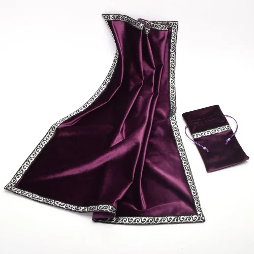 Miniatura 2 de BLESSUME Paño de mesa de tarot de altar adivinación Wicca paño de terciopelo con bolsa de tarot 24.4 x 24.4 pulgadas, morado
