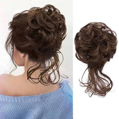 Miniatura 34 de KETHBE Moño desordenado, extensión de moños de pelo despeinado, banda elástica para el cabello, moño rizado para mujeres (negro)