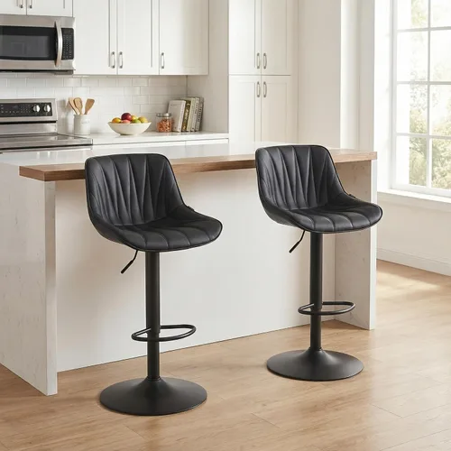 Miniatura 6 de YOUNIKE Juego de 2 taburetes de bar para isla de cocina, taburetes de bar altos giratorios negros, taburetes de bar ajustables con respaldo