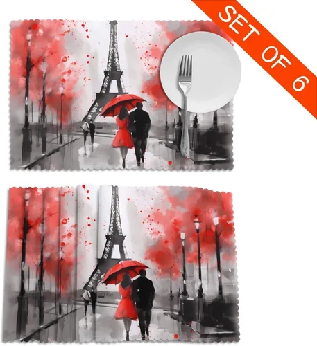 Miniatura 2 de Juego de 6 manteles individuales románticos de la Torre Eiffel para el día de San Valentín, lavables, para cocina, comedor, decoración del hogar, 12